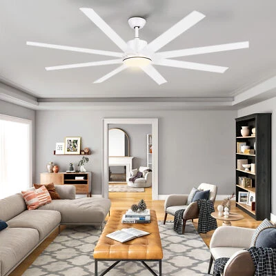72'' Ceiling Fan with LED Light and Remote Modern with 8 Blades 6 Speed White - Image 1 of 4