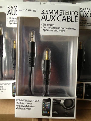 Cable auxiliar estéreo de 3,5 mm de 6 pies negro marca HYPE ¡ENVÍO RÁPIDO GRATUITO! Foto 1 de 3