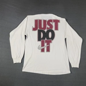 Camisa de manga larga vintage Nike para hombre blanca talla mediana Just Do It hecha en EE. UU. - Imagen 1 de 10