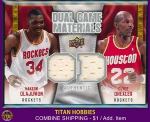 2009-10 UD Dual JERSEY Materials #OD Hakeem Olajuwon Clyde Drexler GAME JERSEY - Picture 1 of 2