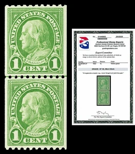 Scott 604 1921 1c Franklin Coil Mint Line Pair Graded XF 90 NH with PSE CERT - Bild 1 von 1