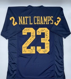 Michigan Wolverines 2023 CHAMPS Navy Custom Football Jersey Autographed by 23 Me - Picture 1 of 3