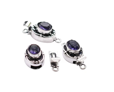 2 Pcs Amethyst Oval Cut Gemstone Box Clasp 1 Strand Antique Silver Plated - Image 1 of 4