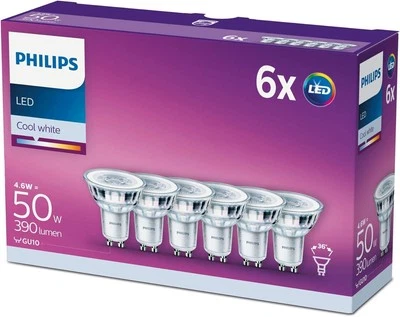 Philips LED, Faretto, 6 pz, equivalente a 50W, attacco GU10, Luce Bianca Fredda - Immagine 1 di 2