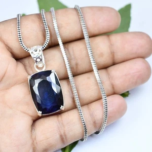 47,35 ct natürlicher blauer Saphir Kissen 925 Sterlingsilber Anhänger zertifiziert - Bild 1 von 9