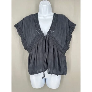 American Eagle Top Womens Medium Gray Crochet Flowy Boho Cottage Lace Cotton - Picture 1 of 7