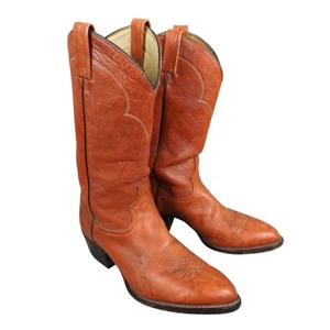 Vintage Tony Lama Leather Cowboy Boots Mens Sz 8.5 EE Brown Style 5084 USA Made - Picture 1 of 15