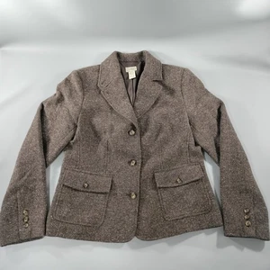 LL Bean Herringbone Brown Tweed Wool Blend Blazer Jacket Womens Size Small Reg - Picture 1 of 9