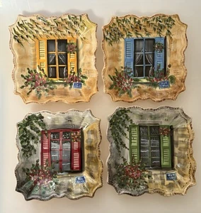 Rue de Paris Handpainted Salad Plates by Tabletops Unlimited (4pc SET) 8 3/4” - Picture 1 of 10
