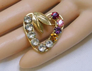 Carla 12K Gold Filled Crystal Heart Signed Vintage Brooch - Picture 1 of 4