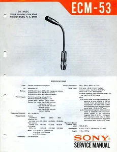 Sony ECM-53 Electret Micrófono Condensador Manual de Servicio - Imagen 1 de 2