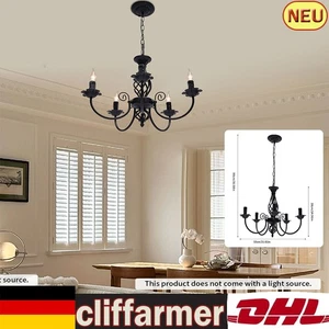 Lampadario vintage 5 teste retrò metallo loft sospensione plafoniera nero - Foto 1 di 10