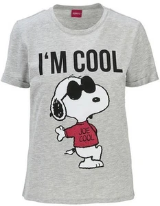 SNOOPY 46 T- SHIRT GLITZER PEANUTS DAMEN JOE COOL HUND WOODSTOCK GRAU KURZARM - Bild 1 von 10
