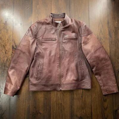 Vintage 1990s Leather Made in Italy Brown Jacket / tag size 54-see measurements - Image 1 of 4