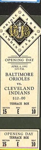 APRIL 6, 1992 CLEVELAND INDIANS @ BALTIMORE ORIOLES FULL TICKET - Picture 1 of 1