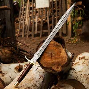 Espada vikinga de acero Damasco forjada a mano espada medieval lista para batalla con funda - Imagen 1 de 4