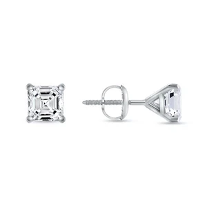 Orecchini Diamanti Creati 1,50 Ct Asscher Borchie Vero Oro Bianco 14K Vite Martini - Foto 1 di 3