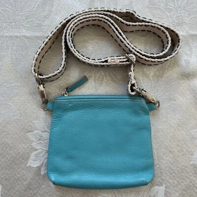 Levenger Small Blue Leather Crossbody Purse Bag Removeable Strap GUC - Image 1 of 4
