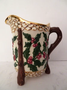 Capodimonte Krug Milchkännchen drei Meter Weihnachtsblumen Handarbeit Vintage Mini - Bild 1 von 6
