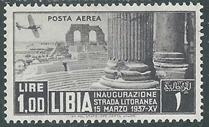 1937 LIBIA STRADA LITORANEA 1 LIRA MH * - RA9-5 - Picture 1 of 1