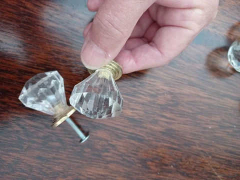 VINTAGE HOLLYWOOD REGENCY CRYSTAL BRASS GLASS DRAWER CABINET KNOBS HANDLES Cover