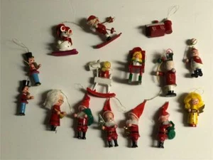 LOT 15 vintage wood ornaments SANTA CLOWN SKIING skis soldier ANGEL MOUSE baby - Picture 1 of 1