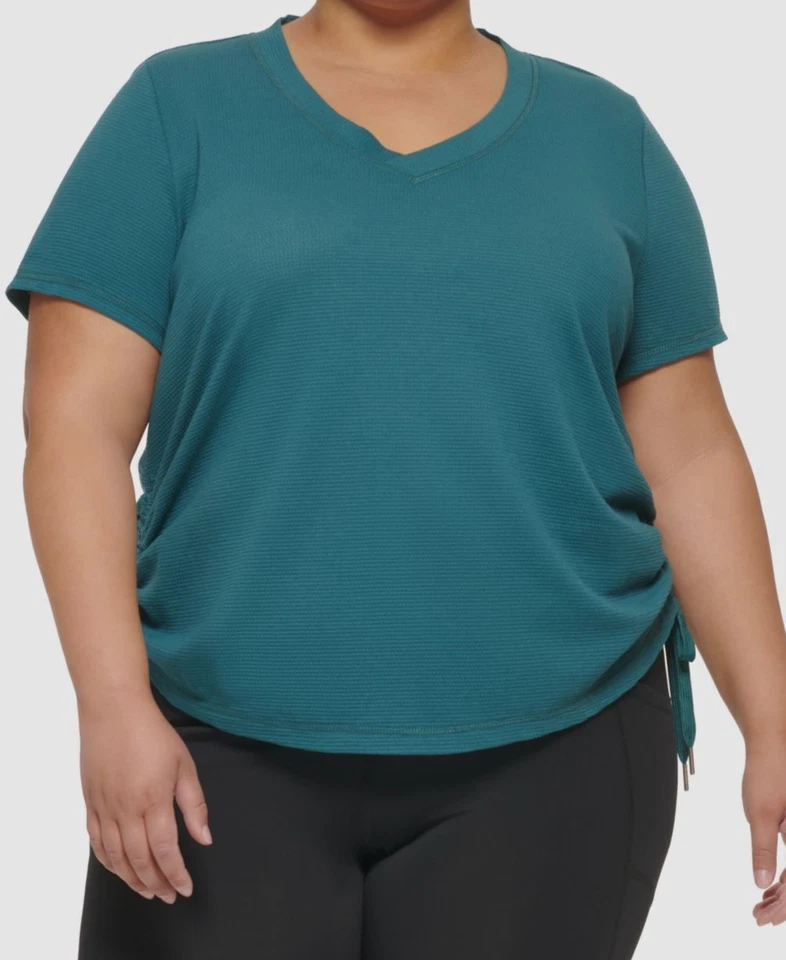 Женская футболка Calvin Klein Performance зеленая текстурированная сбоку собранная в рюш большой размер 2X - Изображение 1 из 1