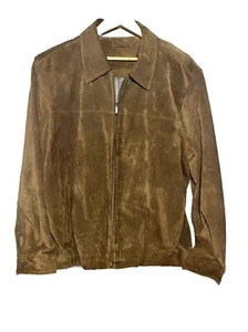 Vintage Roundtree & Yorke Suede Trucker Jacket Mens Large Leather Zip Up Y2K - Picture 1 of 5