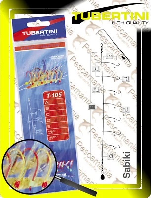 Sabiki Tubertini T-105 cm.250 8 ami fluorocarbon pelle pesce sgombri sugarelli - Immagine 1 di 4