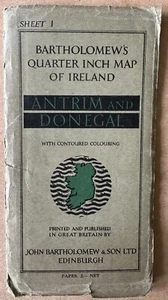VINTAGE MAP Antrim & Donegal, Ireland. 1952 Bartholomew's Quarter Inch to Mile - Picture 1 of 4