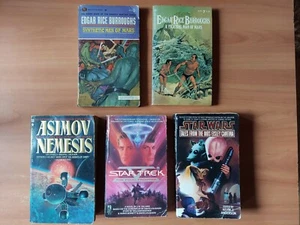 5 SCI-FI BOOK LOT, BURROUGHS, STAR WARS, STAR TREK, ASIMOV 1963-1990 - Picture 1 of 7