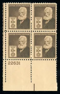 US Stamp #893 Alexander Graham Bell 10c - Plate Block of 4 - MNH - CV $40.00 - Picture 1 of 2