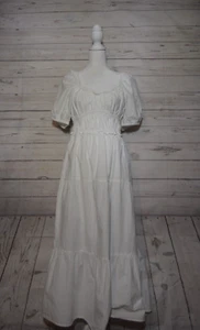 RAHI Women's Size Medium Puff Sleeve Tiered Poplin White Midi Dress - Picture 1 of 7
