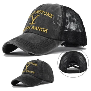 Men Yellowstone Dutton Ranch Embroidered Caps Criss-Cross Ponytail Baseball Hat- - Picture 1 of 14