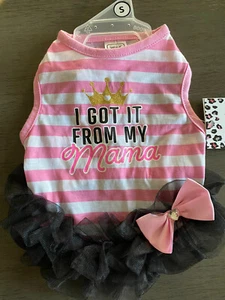"Vestido SIMPLEMENTE WAG ROSA ""I GOT IT FROM MY MAMA"" TUTÚ Cachorro/Perro - PEQUEÑO - Imagen 1 de 2