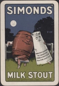 Tarjetas de Jugar Tarjeta Única Antigua Colección Ancha * SIMONDS MILK STOUT * Cervecería CERVEZA - Imagen 1 de 3