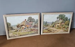 PAIR Vintage Framed Landscape Prints - Countryside Cottages - Sylvester Stannard - Picture 1 of 6