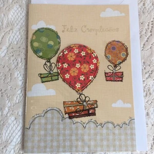Happy Birthday Card Gifts Bow Balloons Sky Clouds Green Red Yellow - Picture 1 of 3