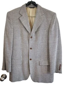 Gap Men Sport Coat Blazer Three Button Herringbone Navy Tan Silk Wool Blend 38R - Picture 1 of 20
