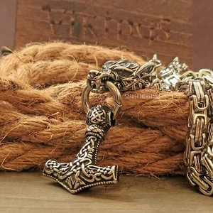 Wolf Head Viking Necklace Stainless Steel Norse Mjolnir Pendant Chain Amulet Men - Picture 1 of 20