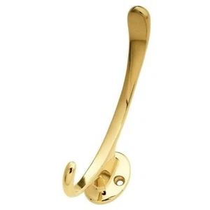 Abrigo curvo de latón liso bata gancho decorativo, latón pulido, nogal P27325 - Imagen 1 de 1