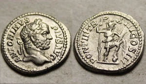 Rare genuine ancient Roman Silver coin denarius 210 Caracalla virtus parazonium - Picture 1 of 4