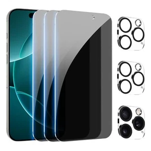 3+3 Glass Privacy Screen Protector Camera Lens Protector for iPhone 16 Pro 6.3" - Picture 1 of 7