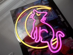 LED Neonlicht Katze auf dem Mond Mond 14"" x 12"" Neu - Bild 1 von 4