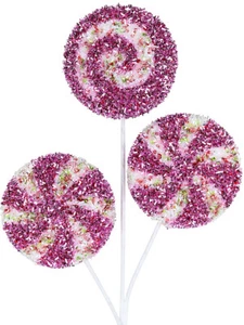 Pink & White Spiral Swirl Tinsel Candy Christmas Lollipop Long Stem - 21cm Wide - Picture 1 of 4