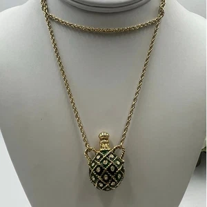 Avon Vintage Bejeweled Green Blue Enamel Rhinestones Jug Long Pendant Necklace - Picture 1 of 8