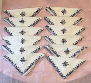 Vintage White Cotton Napkins Hand Embroidered Cross Stitch 12 Pcs - Picture 1 of 12