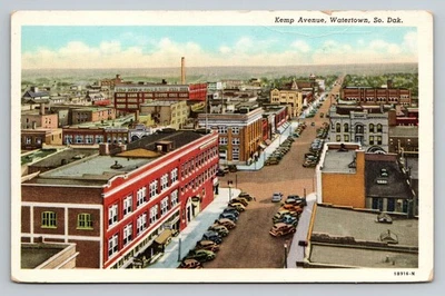 Watertown South Dakota Kemp Avenue Aerial View SD c1930 Postcard - Image 1 of 2
