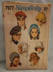 Vtg 1968 Simplicity Child Hats Pattern 7977 four hat types, Cut and Complete - Picture 1 of 3