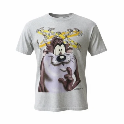 Vintage 1997 Looney Tunes Taz & Bugs Bunny Boys GRAY Large Graphic Tshirt - Image 1 of 4